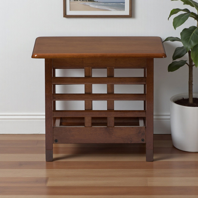 Larissa end table in brown, made from solid rubberwood, 17.36'' H X 20.67'' W X 20.67'' D