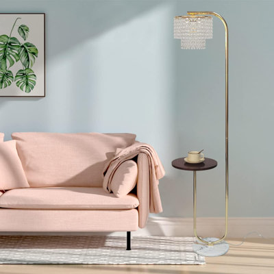 Lampe sur pied arquée moderne en cristal avec base en marbre, table et finition dorée pour le salon