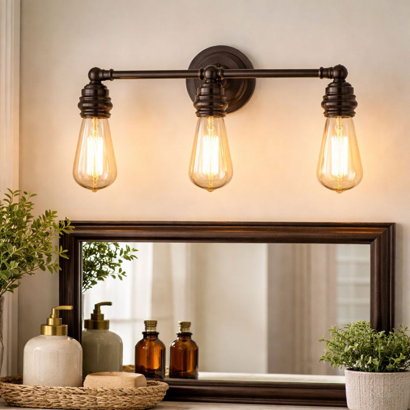 Éclairage pour meuble-lavabo 3 lumières en bronze huilé 