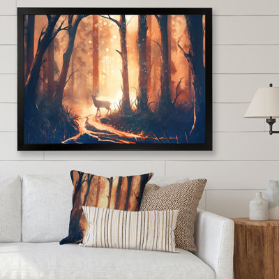 Cerf dans une forêt chaude surréelle - reproduction d'art sur toile traditionnelle