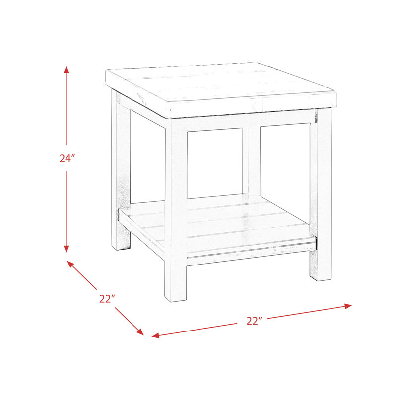 Transitional Black and White Marble Square End Table with Shelf