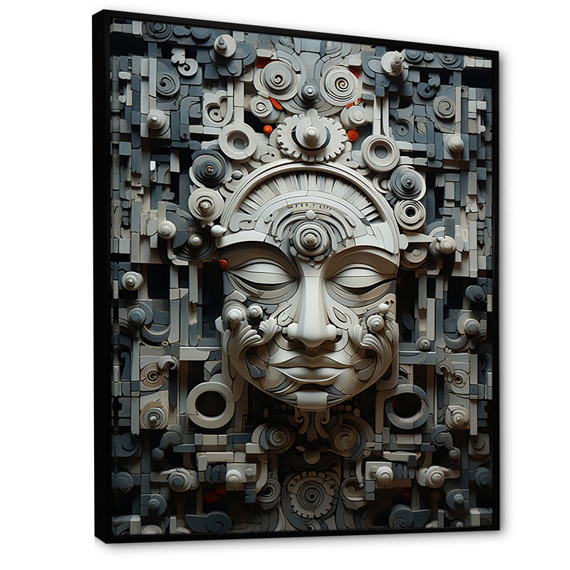 Minimalisme, art indien, masque sur toile, H 44 po x l 34 po x P 1,5 po, Cadre flottant noir