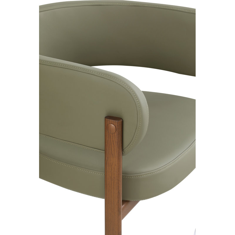 Gideon Unfinished Upholstered Back Arm Chair, Olive Green Vegan Leather, Walnut