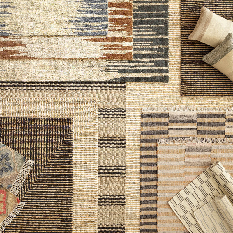 Ravel Stripe Blue Handwoven Wool Rug, Rectangle 10' x 14'
