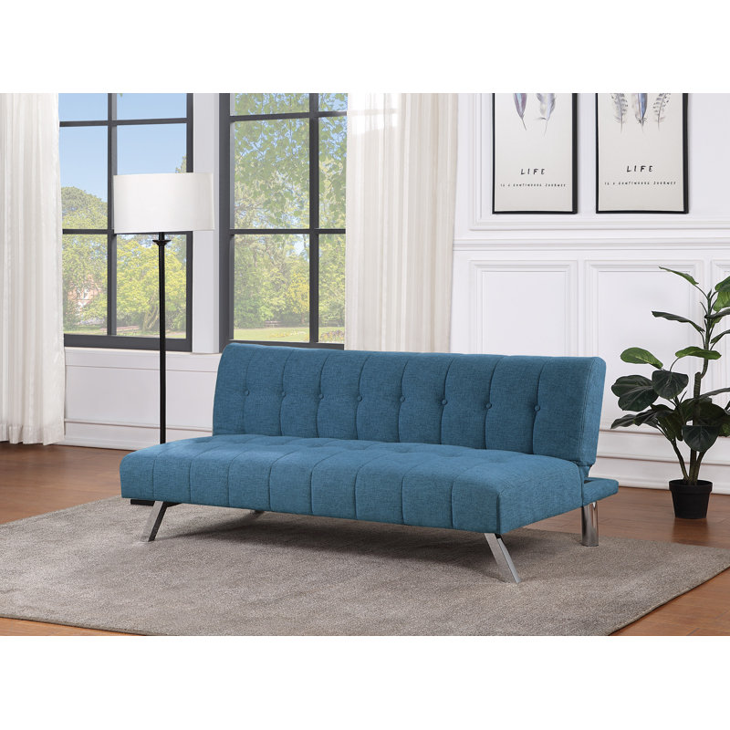 Canapé-lit double à dossier capitonné Sawyer, Polyester bleu, 100% polyester