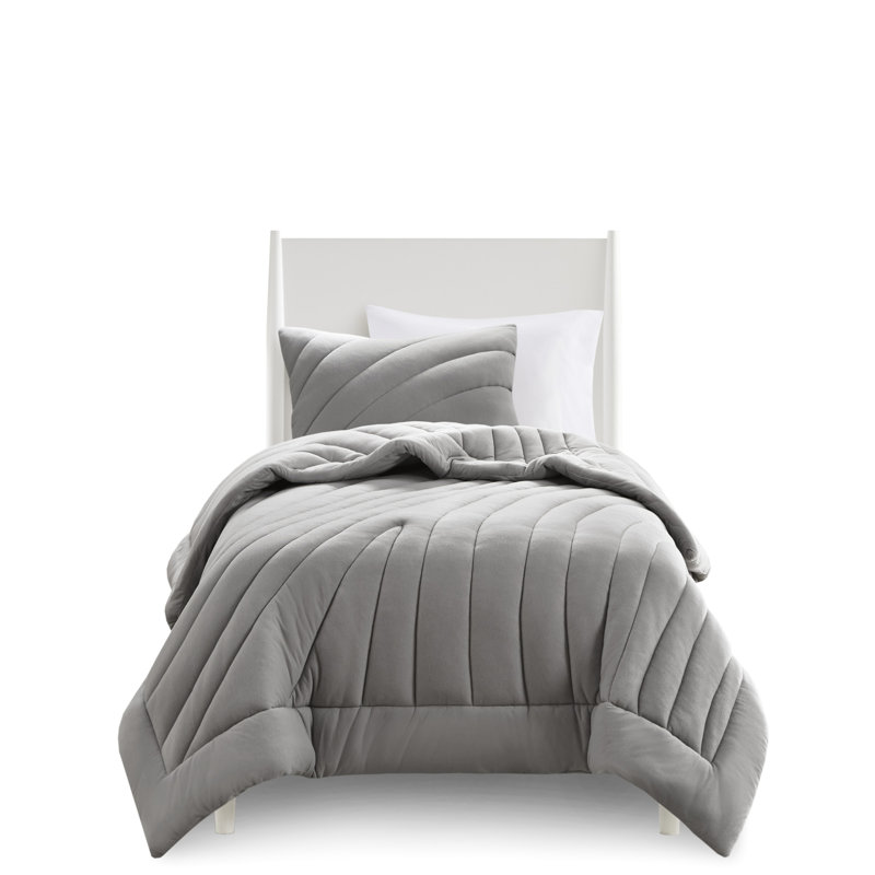 Édredon gris / double 3 pièces avec bourre, rembourrage de 350 g / m², lavable à la machine, inclus et 2 taies décoratives, étiqueté, po