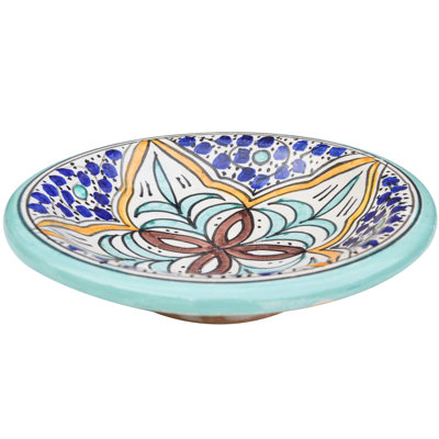 Plaque murale Mid-Century en céramique marocaine turquoise et bleue