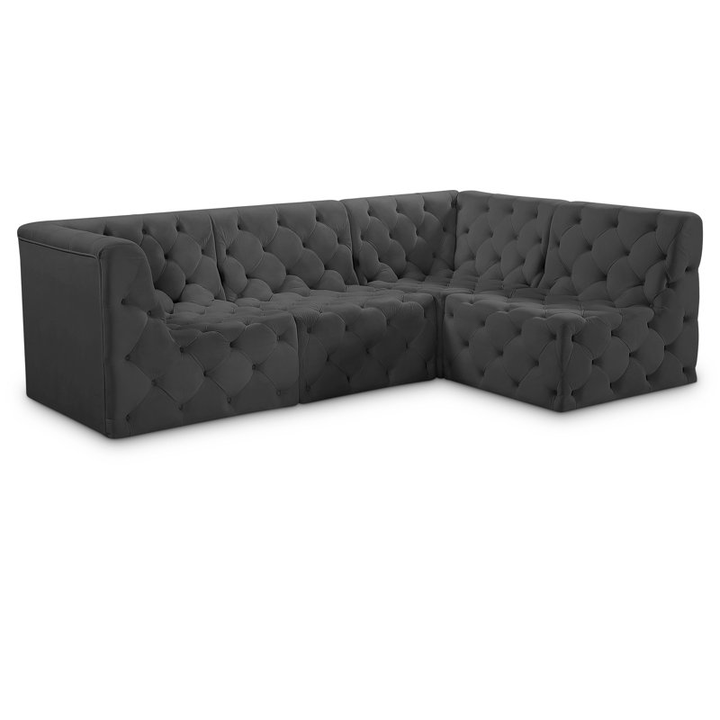 Canapé modulaire réversible de 99 po en velours Klecka, Velours gris