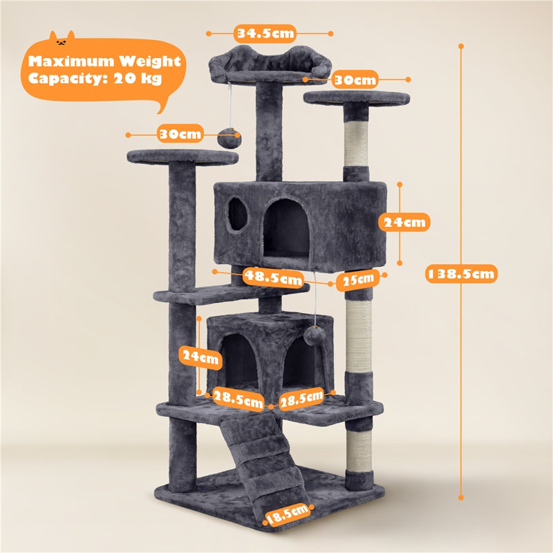 Multilevel Cat Tree Condo with Scratching Posts, Dark Grey