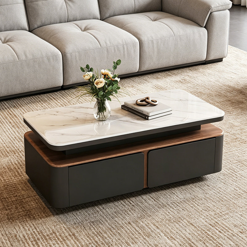 Table basse rectangulaire avec rangement Modern Simplicity, H 16,92 po x l 47,24 po x P 23,62 po, Gris clair / noir