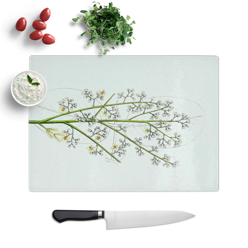 Glass Mahogany Tree Flowers Illustration Chopping Board, 39 cm W x 28.5 cm L