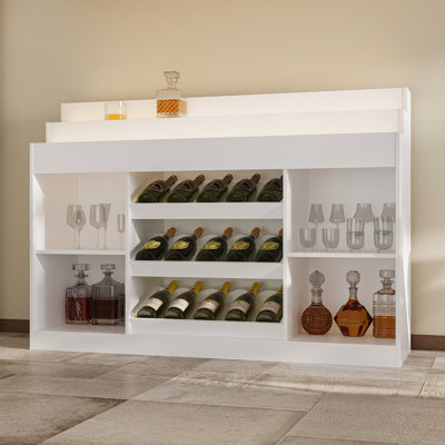 Wine Bar Cabinet With Light, Home Coffee Cabinet With Wine Shelf And Glass Top by BKB365