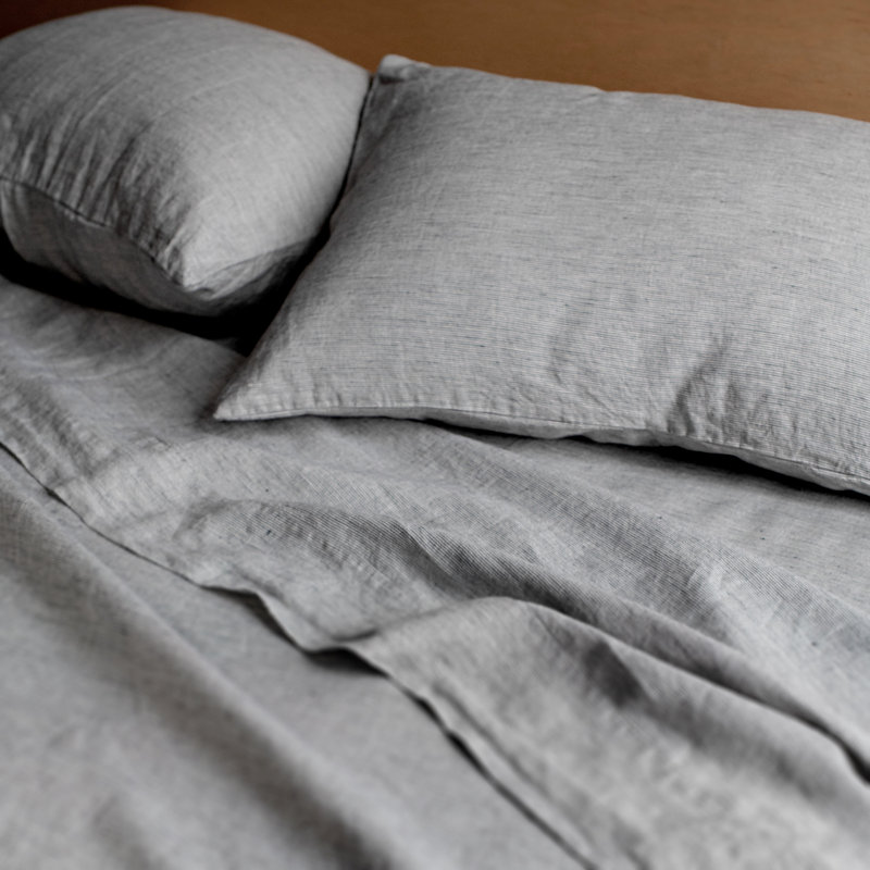 100% French Linen Sheet Set, Full Sheet Set with 2 Pillowcases, Shadow Pinstripe