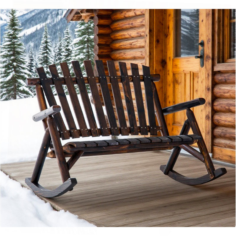 Adirondack Rocking Chair Outdoor Wooden Rocking Chair, Double-Person Rustic Adirondack Rocker