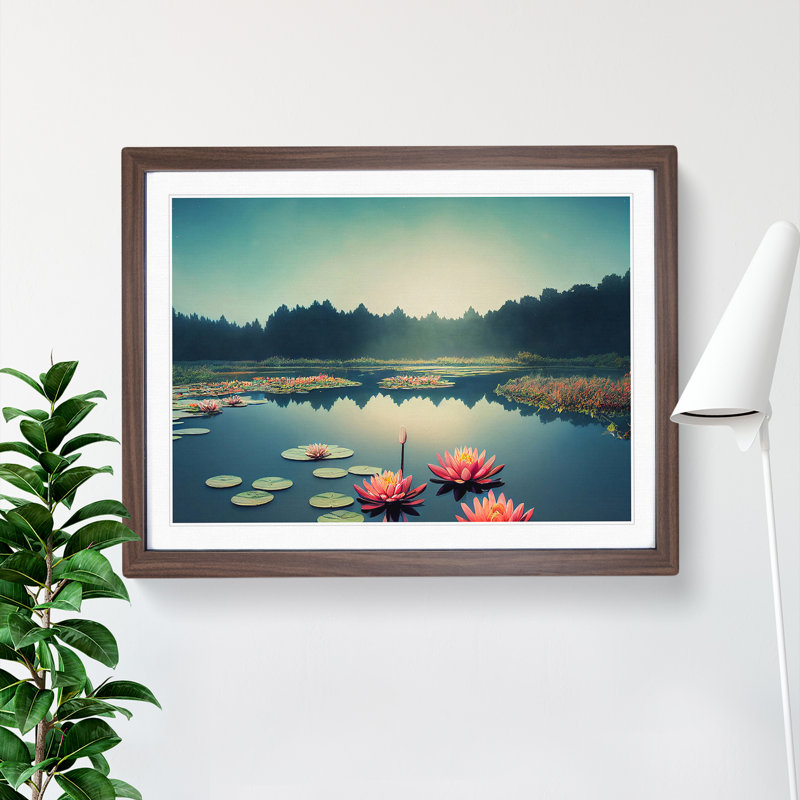 Sublime Water Lily Pond - Single Picture Frame Print, 34cm H x 46cm W x 2cm D, Walnut Framed