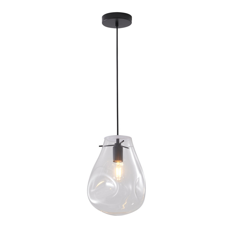 Luminaire suspendu noir 1 lumière avec abat-jour en verre transparent