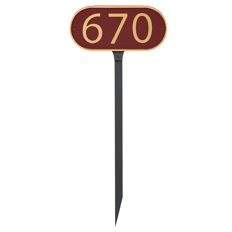 Enseigne d’adresse pour pelouse sur 1 ligne, Rouge, Or