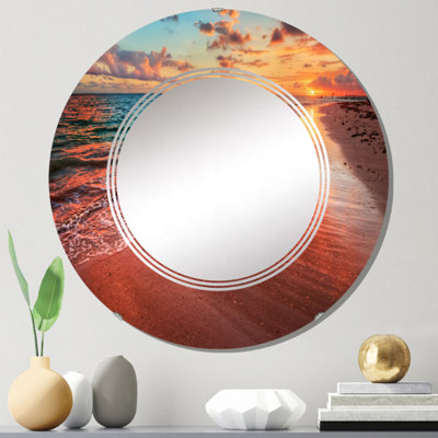 Coucher de soleil sur un rivage océanique II - Miroir mural nautique et côtier rond
