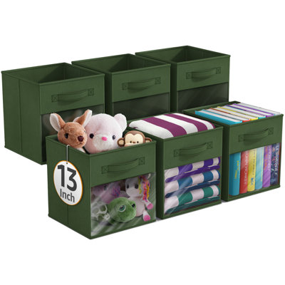 Sorbus 13" Large Storage Bin with Clear Window – 6-Pack Foldable Fabric Organizers, Dark Green