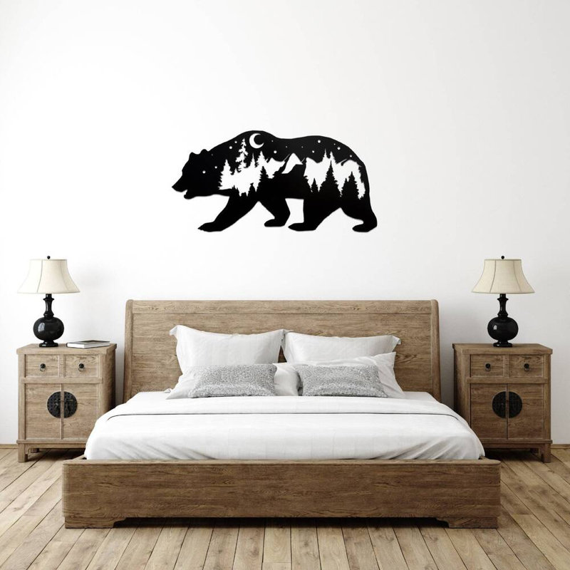 Ours en métal, art animalier rustique, silhouette d'ours forêt de montagne, décoration murale d'inspiration naturelle - sculpture en métal industrielle moderne