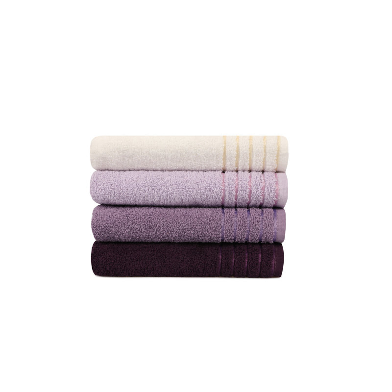 Ensemble de serviettes 4 pièces 100% coton, Blanc / mauve foncé / mauve / mauve clair