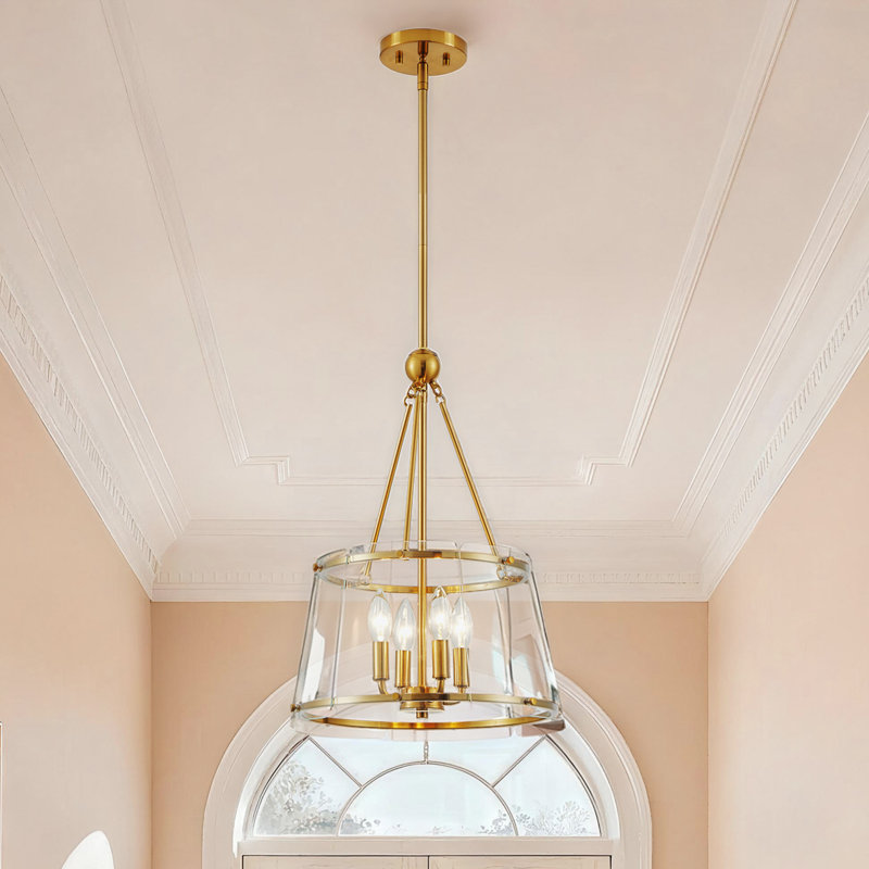 Luminaire suspendu moderne de luxe 4 lumières avec abat-jour en verre tapara, Transparent, Brushed gold