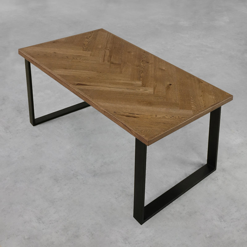 Anacortes Oak Metal Base Dining Table, Brown Oil, 75cm H x 90cm W x 140cm L
