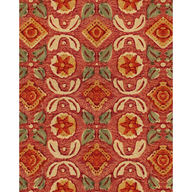 Woodstock Lifestyle Floral Wallpaper Roll, Green/Red/Taupe
