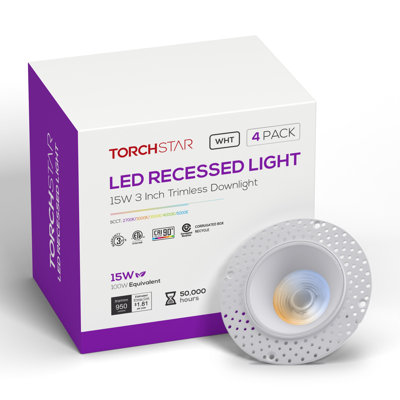 3" 5CCT LED Recessed Lights with J-Box, Dimmable Round Trimless Downlight, Deep Baffle Trim, Mud-in, Plaster-in, Anti-Glare, 15W Aluminum Ceiling Lights for Living Room, Kitchen, Bedroom