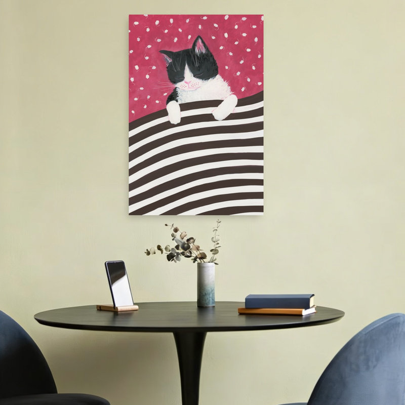 Chat endormi rêve, affiche murale contemporaine paisible et fantaisiste représentant un chat., H 24 po x l 16 po