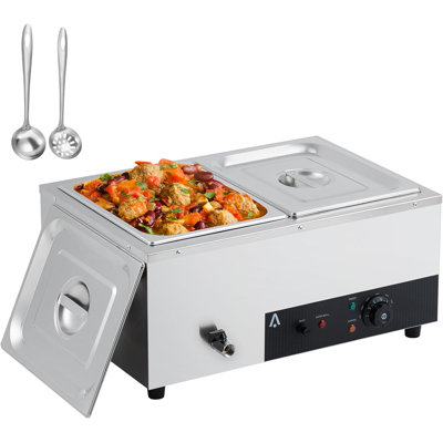 Commercial Food Warmer with 2-Pan Electric Steam Table - 2 x 12QT Capacity, 1500W Professional Design, Stainless Steel Construction, Adjustable Temp Control 86-185°F, Ideal for Catering