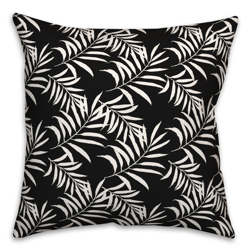  Coussin décoratif floral intérieur / extérieur en polyester, H 18 po x l 18 po, Noir