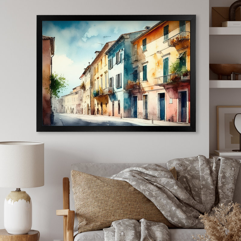 «Blue Town», petite ville en Italie, reproduction d'art sur toile, Cadre photo noir, H 12 po x l 20 po x P 1 po