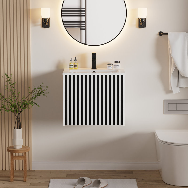 Ensemble de meuble-lavabo mural 24 po avec comptoir d'évier, robinet et bonde, armoire flottante, Blanc