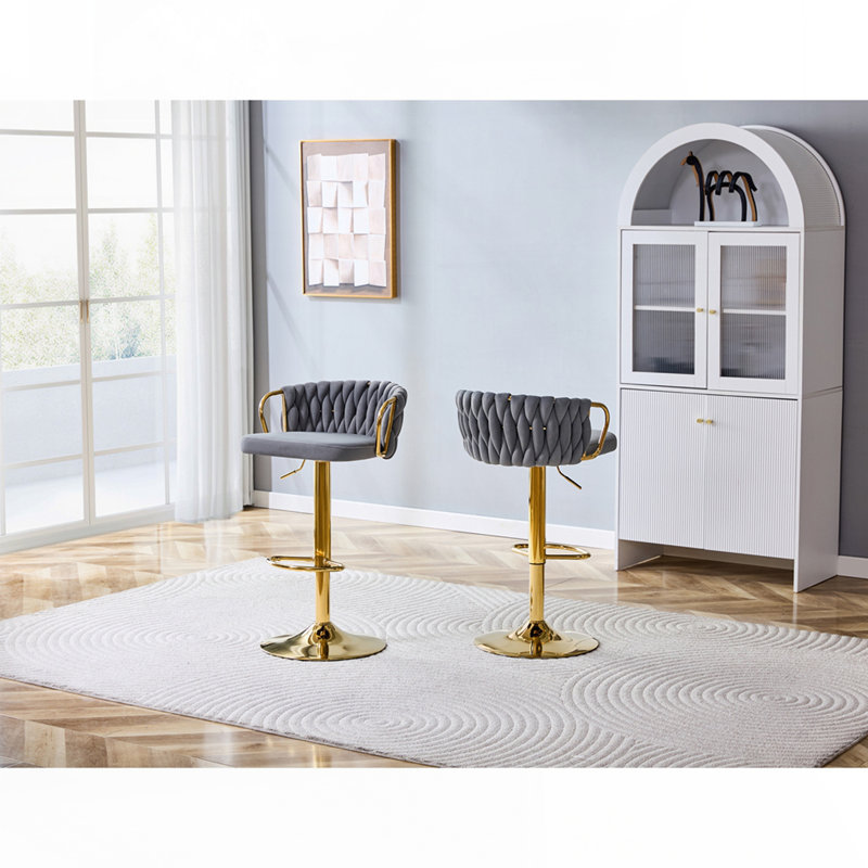 Tabouret de bar moderne en velours tressé avec hauteur réglable, Gris