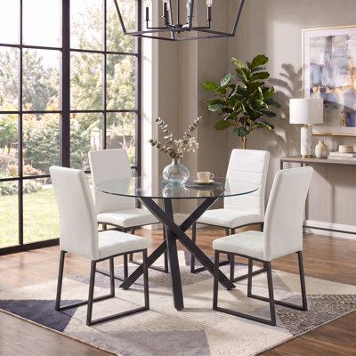 Ensemble de table de salle à manger 39 pouces en verre trempé avec chaises en similicuir