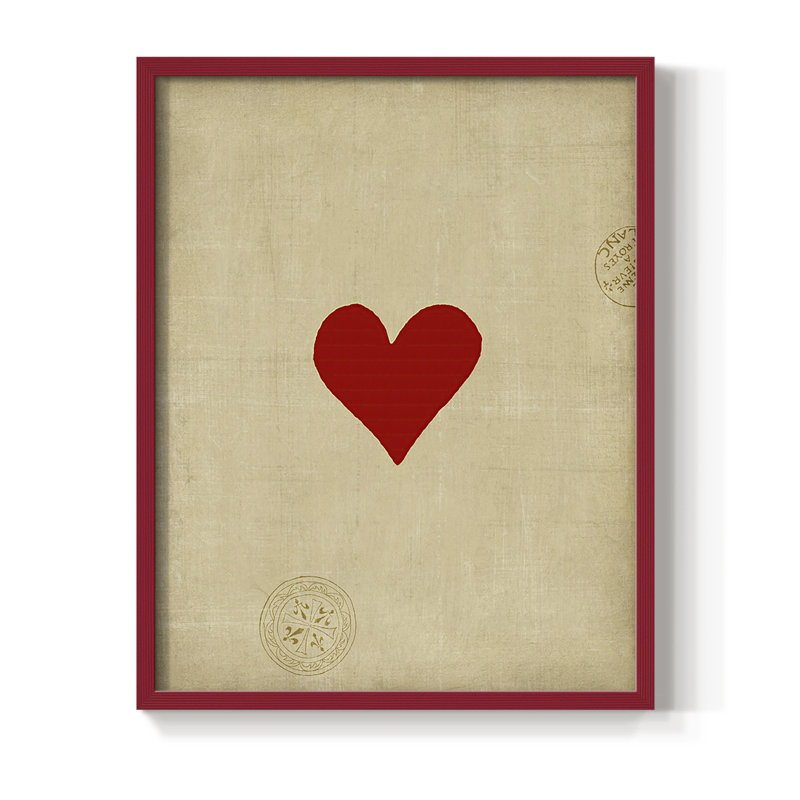 Reproduction encadrée cœur - bois massif, H 10 po x l 8 po, Rouge