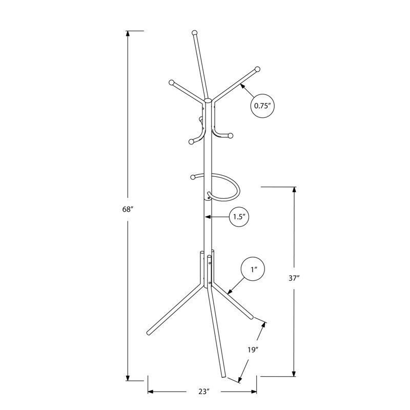 Coat Rack, Hall Tree, Free Standing, Hanging Bar, 6 Hooks, Entryway, 68"h, Bedroom, White Metal, Contemporary, Modern, White