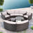 9-piece Outdoor Half-moon Wicker Conversation Sets With 1 Nesting Coffee Table And Tempered Glass Top