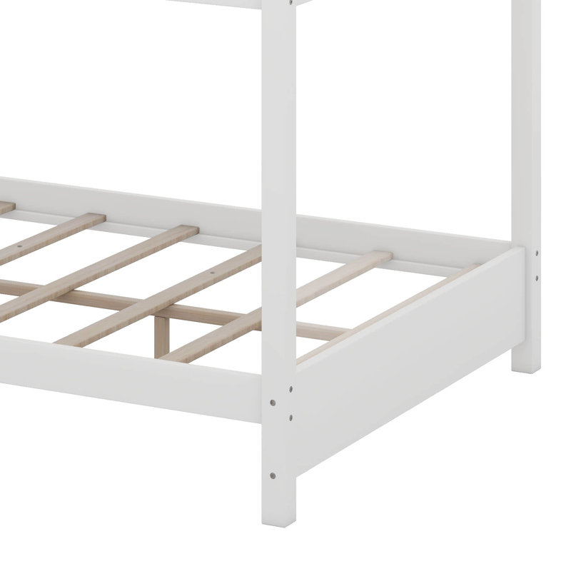 Lit superposé en bois grand avec échelle, Blanc