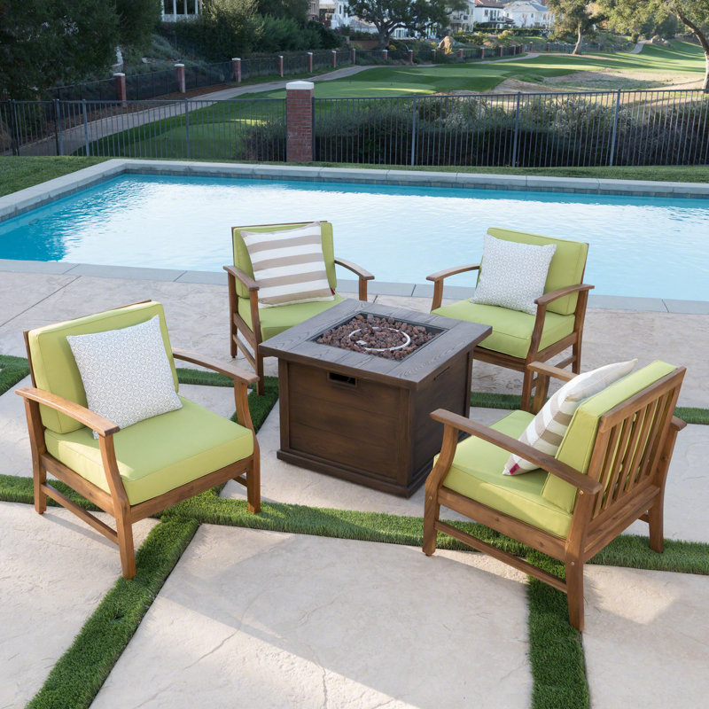Marlon 4 - Person Patio Conversation Set with Cushions, Green