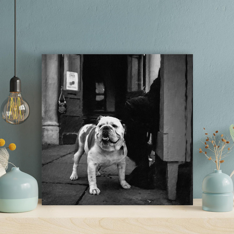 «Grayscale Photo Of English Bulldog», reproduction d'art graphique sur toile tendue, H 12 po x l 12 po