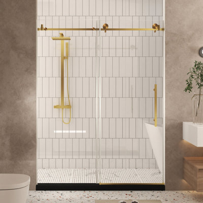44 à 48 po X P 76 po Porte de douche coulissante sans cadre avec verre trempé Nano-Coated H
