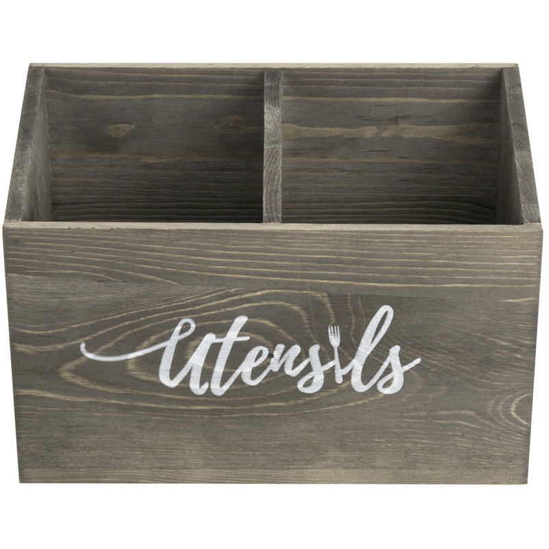 Wood Rectangle Flatware Caddy, Grey