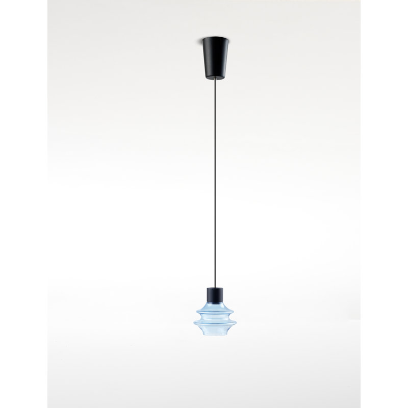 Mini-luminaire suspendu 1 lumière Drop, Verre bleu