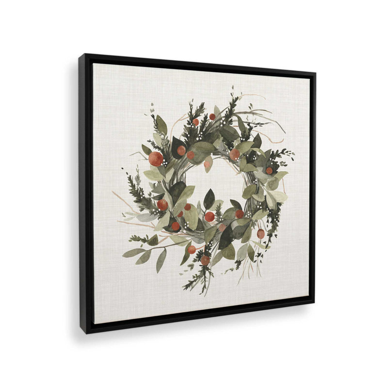 Impression sur toile « Couronne de Noël aux baies II » (40,6 cm x 40,6 cm) dans un cadre blanc, Cadre noir