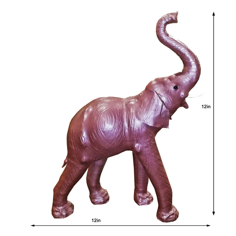 Éléphant en cuir Hillenbrand, H 12 po x l 12 po x P 4 po, Prune, Papier mâché