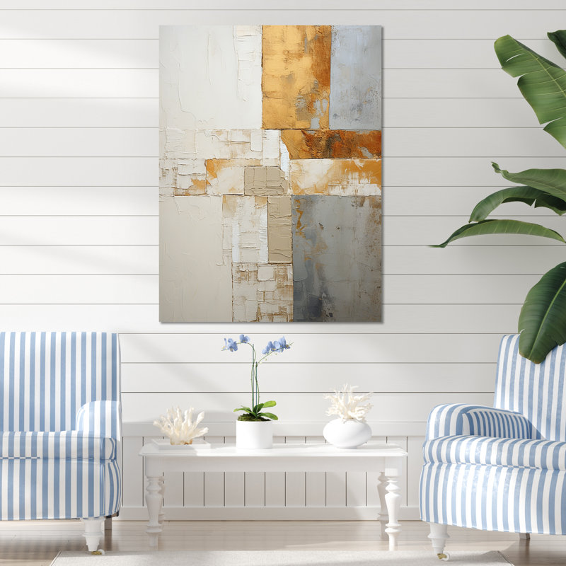 «Minimalisme beige et vague dorée horizon II», reproduction d'art sur toile, Toile tendue, H 32 po x l 16 po