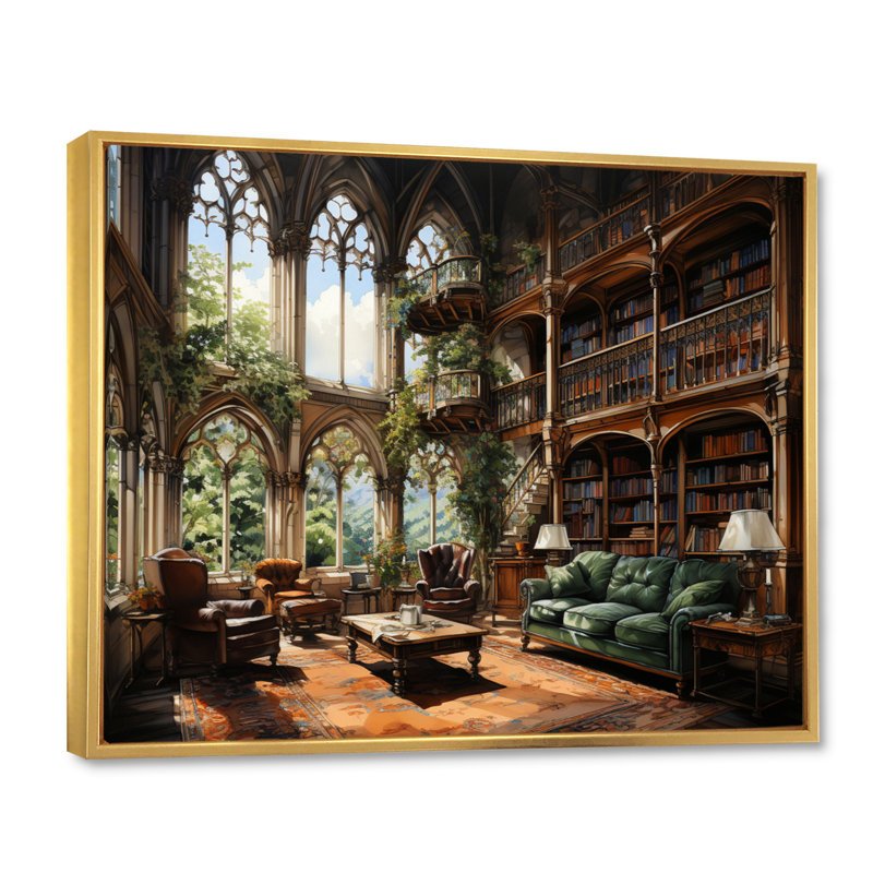 Art contemporain, bibliothèques, Haven I, H 34 po x l 44 po x P 1,5 po, Cadre flottant doré