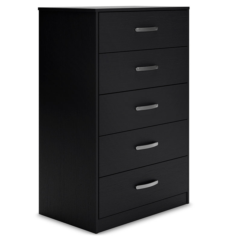 Modern Black 5-Drawer Chest with Sleek Metal Pulls